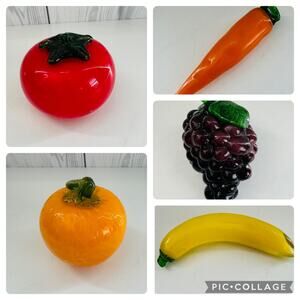 Vintage Murano Style Hand Blown Art Glass Set Of 5 Fruit And Vegetables